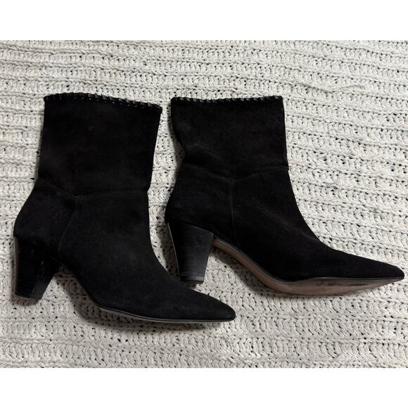 Zara Suede Boots Pointed Toe Womens Sz 8 EU 39 Black Pull On Leather Black 2340 - Picture 1 of 10